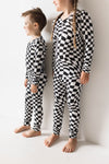 Bamboo Two Piece Pajamas | Black & White Wavy Checkerboard