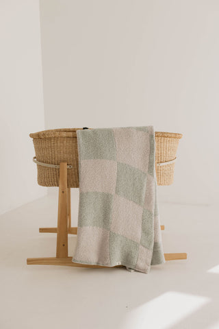 Plush Blanket  | Sage Wavy Checkerboard